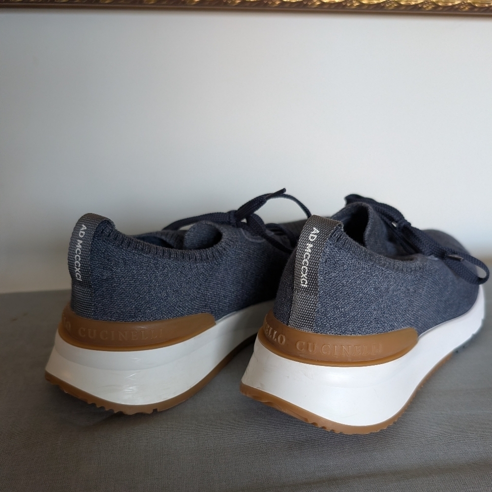 Brunello Cucinelli Blue Melange Knit Runners 45 - Picture 4 of 10